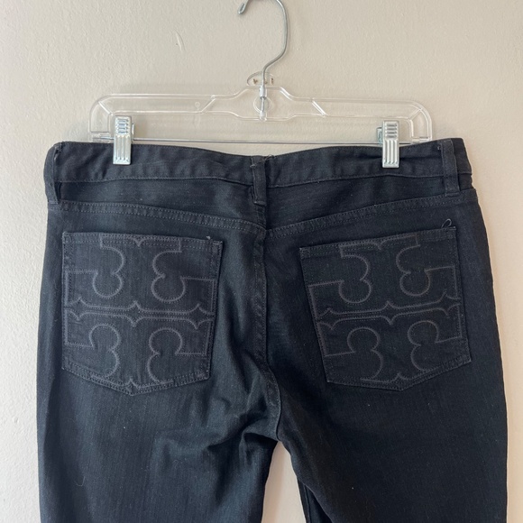 Tory Burch Sz 31 Black Super Skinny Slim Jeans Pants Pockets Logo - Picture 8 of 13